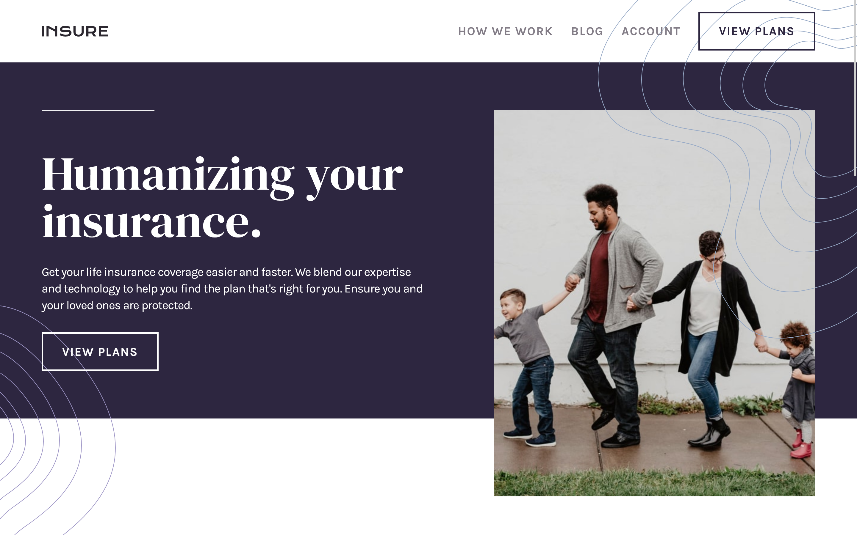 screenshot of insure landing page